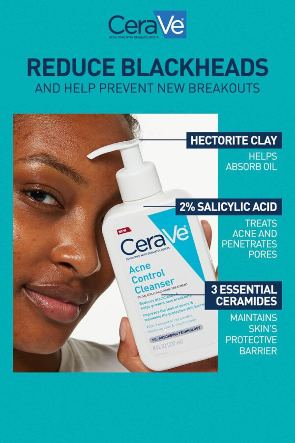CERAVE ACNE CONTROL CLEANSER 2% SALICYLIC ACID ACNE TREATMENT 237ML - Image 2