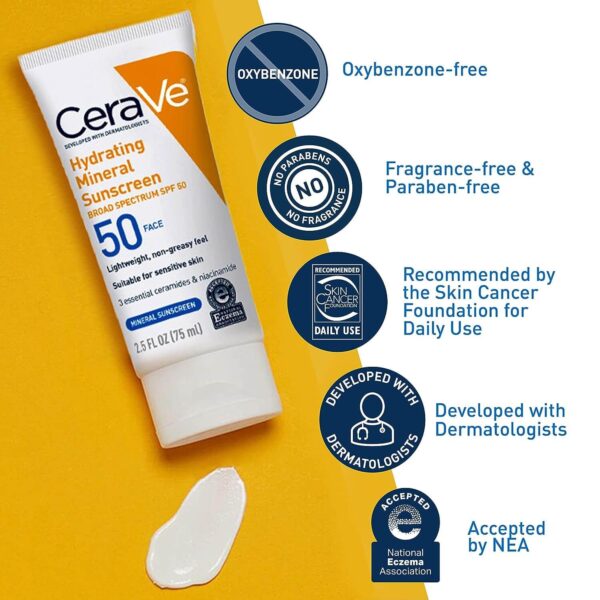 Cerave Hydrating Mineral Sunscreen SPF50 75 ml - Image 4